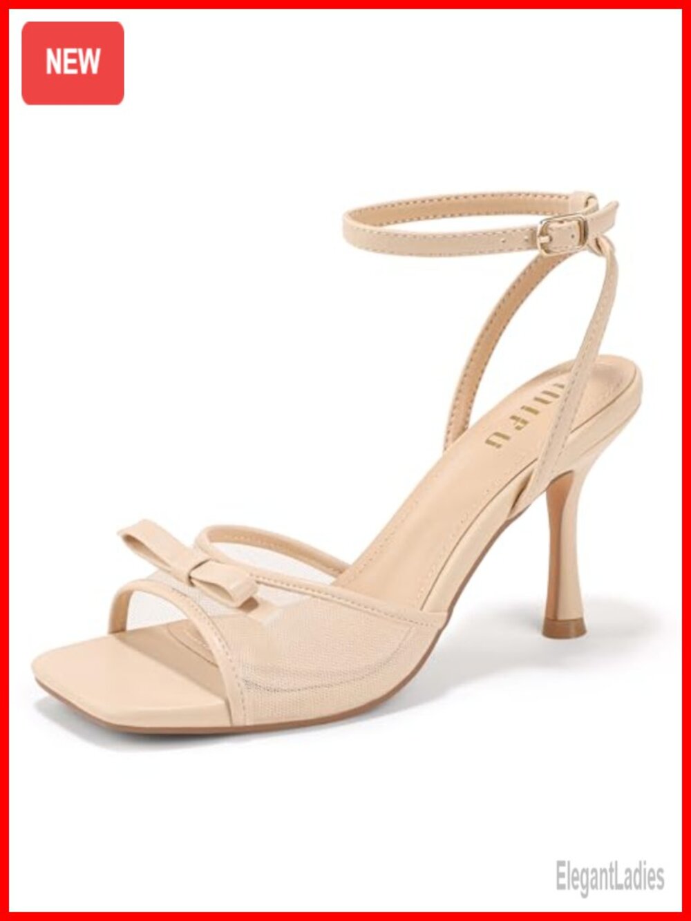 IDIFU Kitten Heels Square Toe Mesh Bow Slingback Sandals